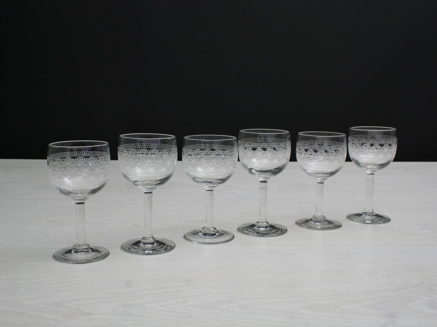 Antique Etched Shot Glass Set of 6 | Liquor Glasses- Barware Set