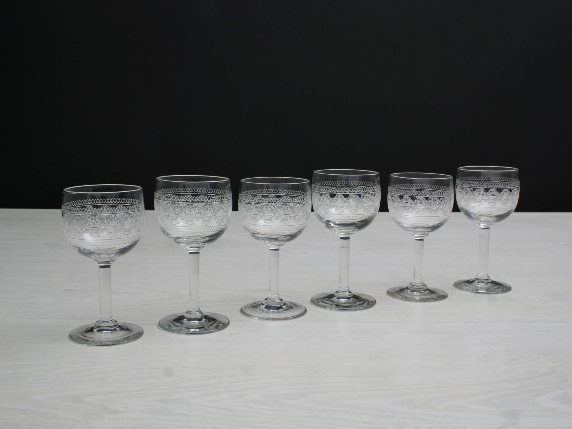 Antique Etched Shot Glass Set of 6 | Liquor Glasses- Barware Set