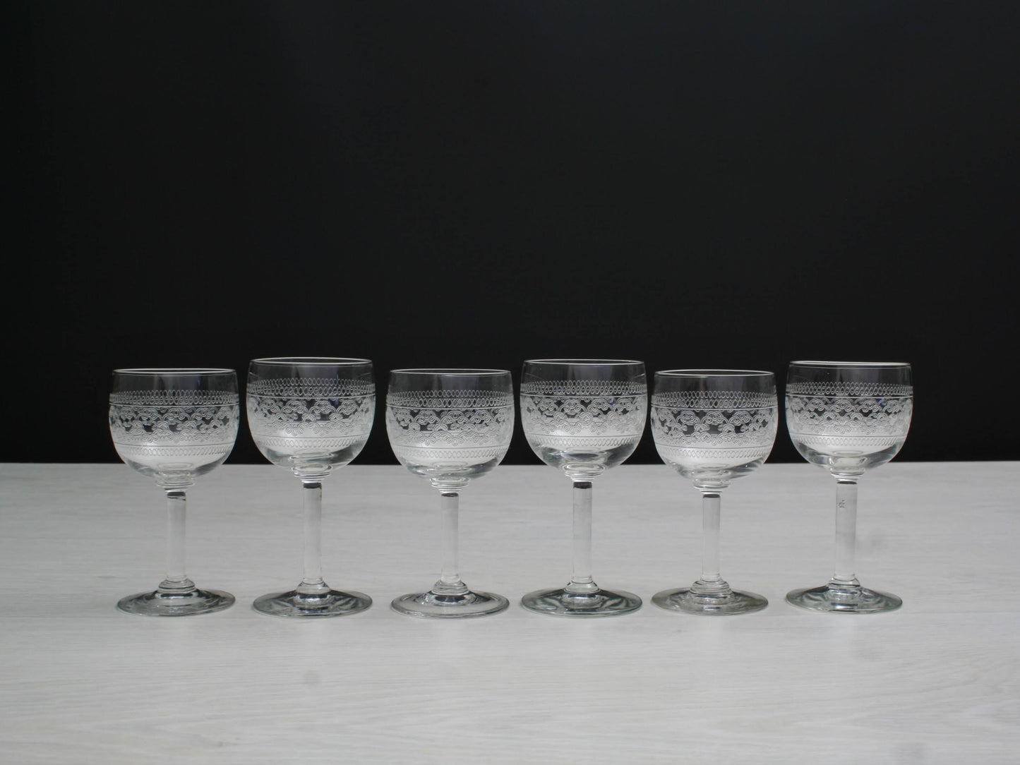 Antique Etched Shot Glass Set of 6 | Liquor Glasses- Barware Set