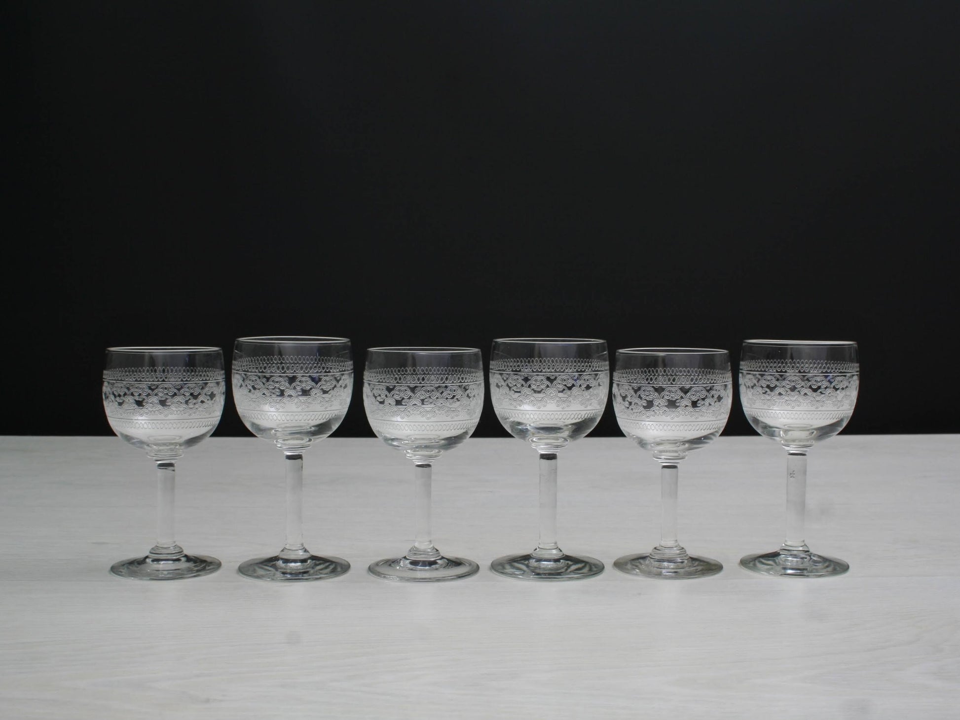 Antique Etched Shot Glass Set of 6 | Liquor Glasses- Barware Set