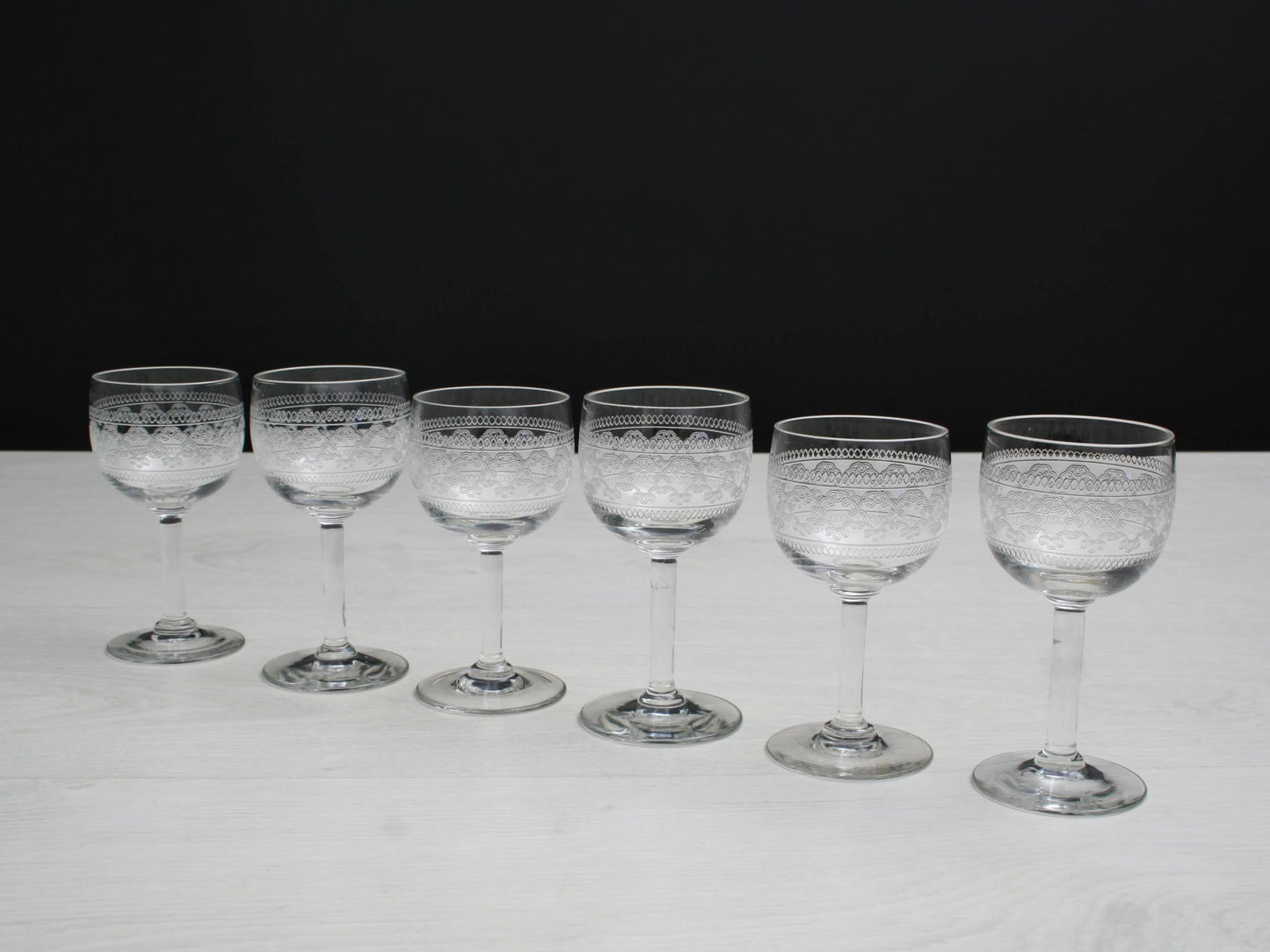 Antique Etched Shot Glass Set of 6 | Liquor Glasses- Barware Set