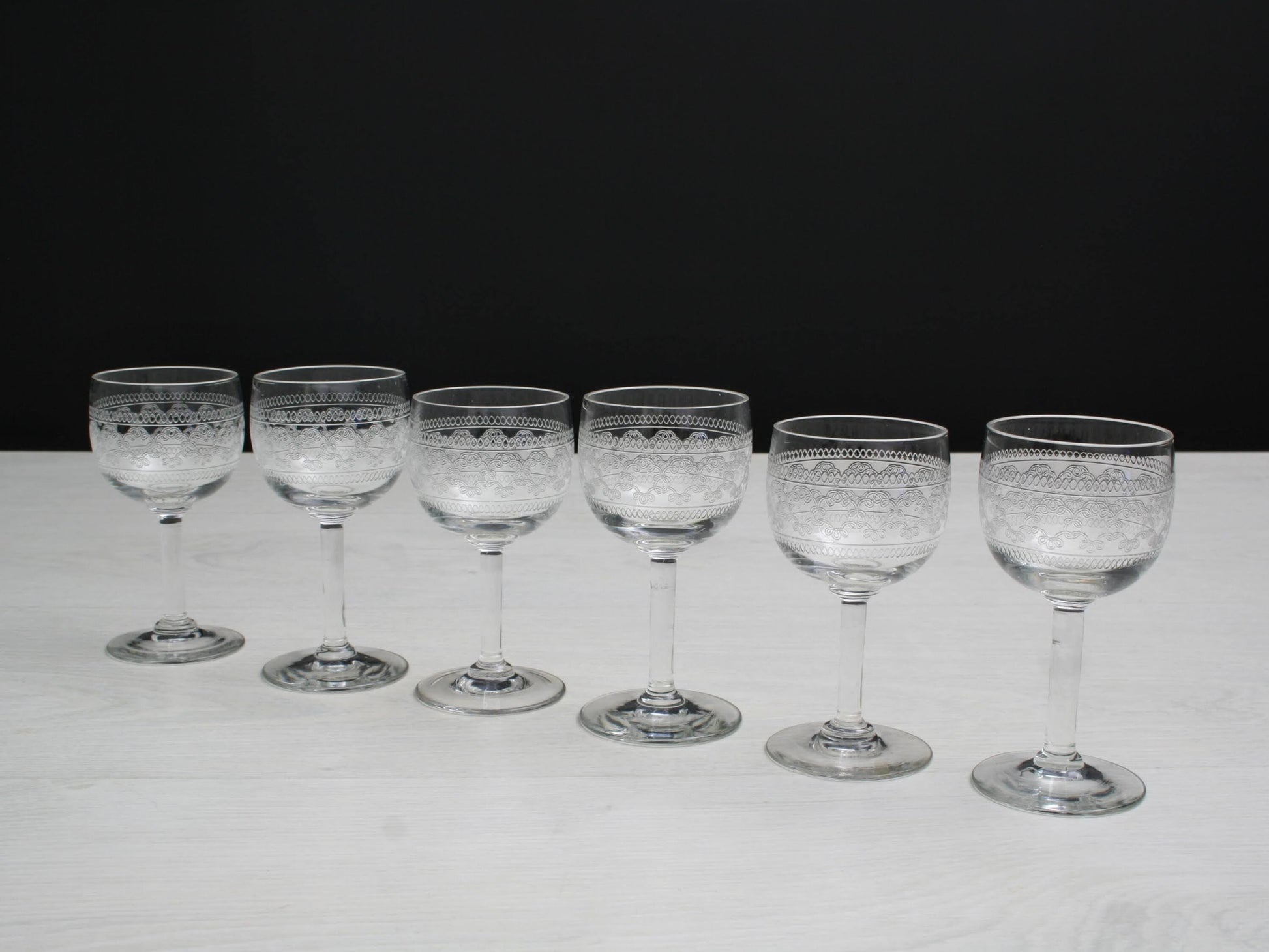 Antique Etched Shot Glass Set of 6 | Liquor Glasses- Barware Set