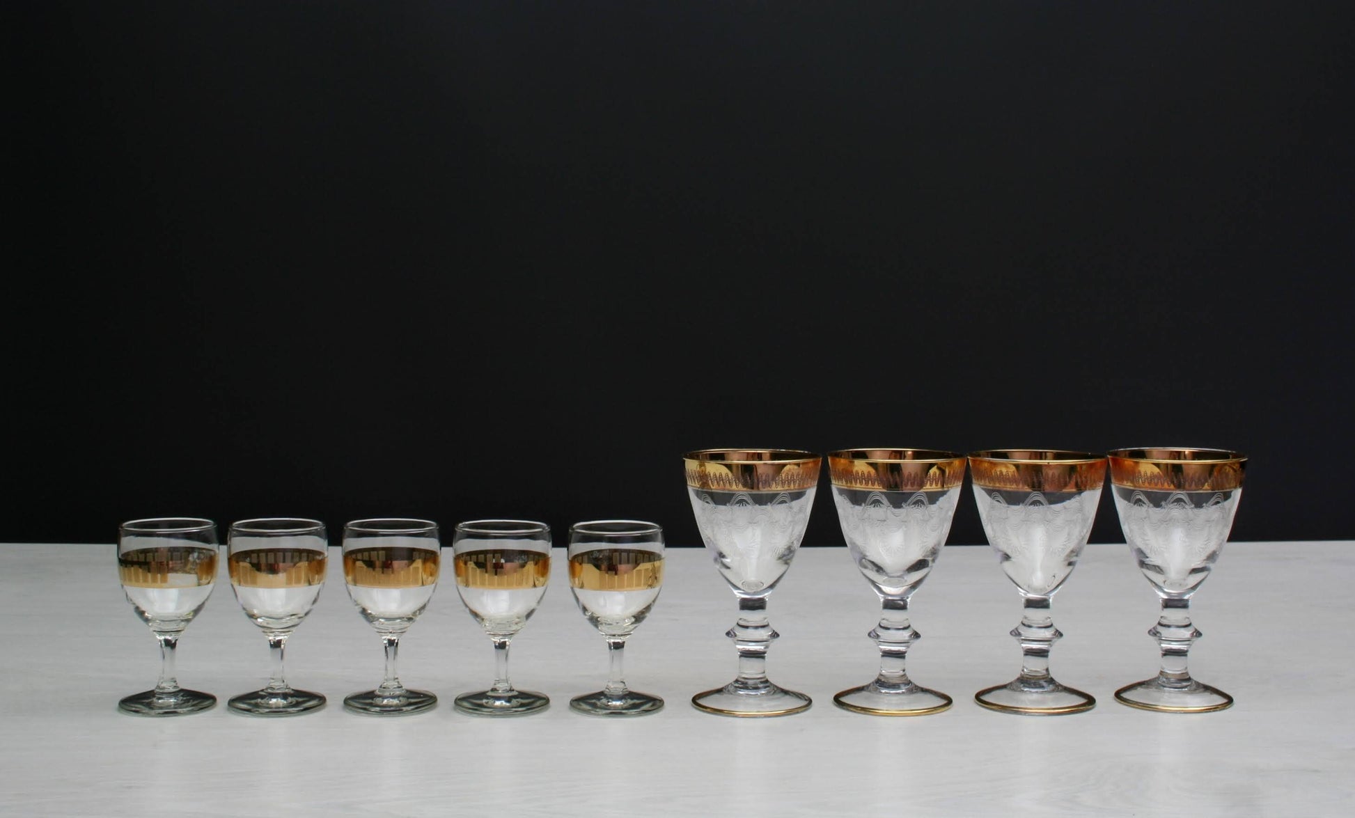 Unique Barware Set from Europe  | 4 Liquor Glasses  &  5 Shot Glasses