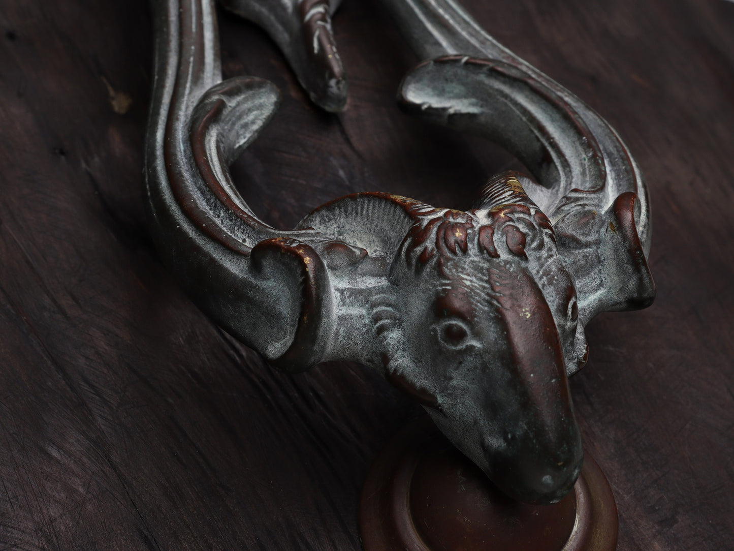 Antique Brass Door Knocker Ram Head Design with original strike plate | Front Door Knocker -Unique Gift Ideas