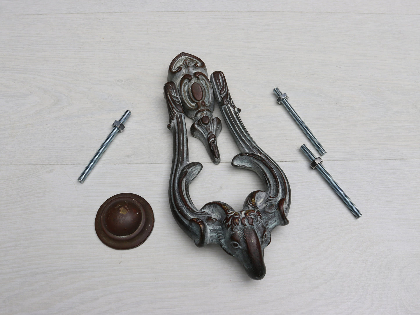 Antique Brass Door Knocker Ram Head Design with original strike plate | Front Door Knocker -Unique Gift Ideas