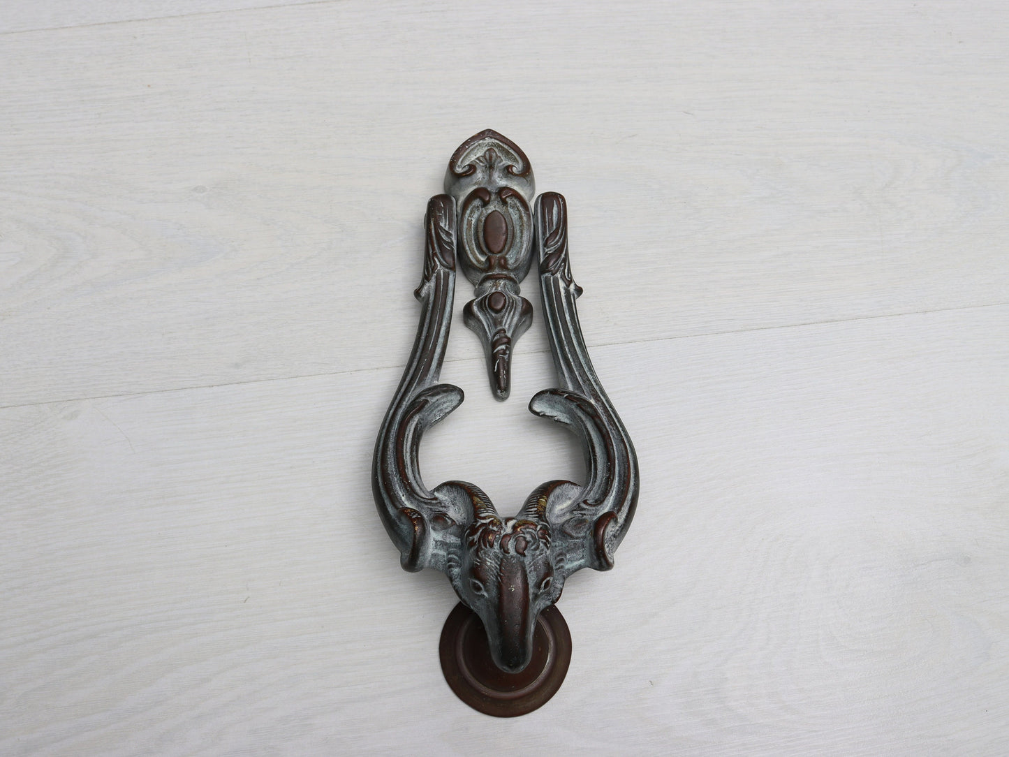 Antique Brass Door Knocker Ram Head Design with original strike plate | Front Door Knocker -Unique Gift Ideas