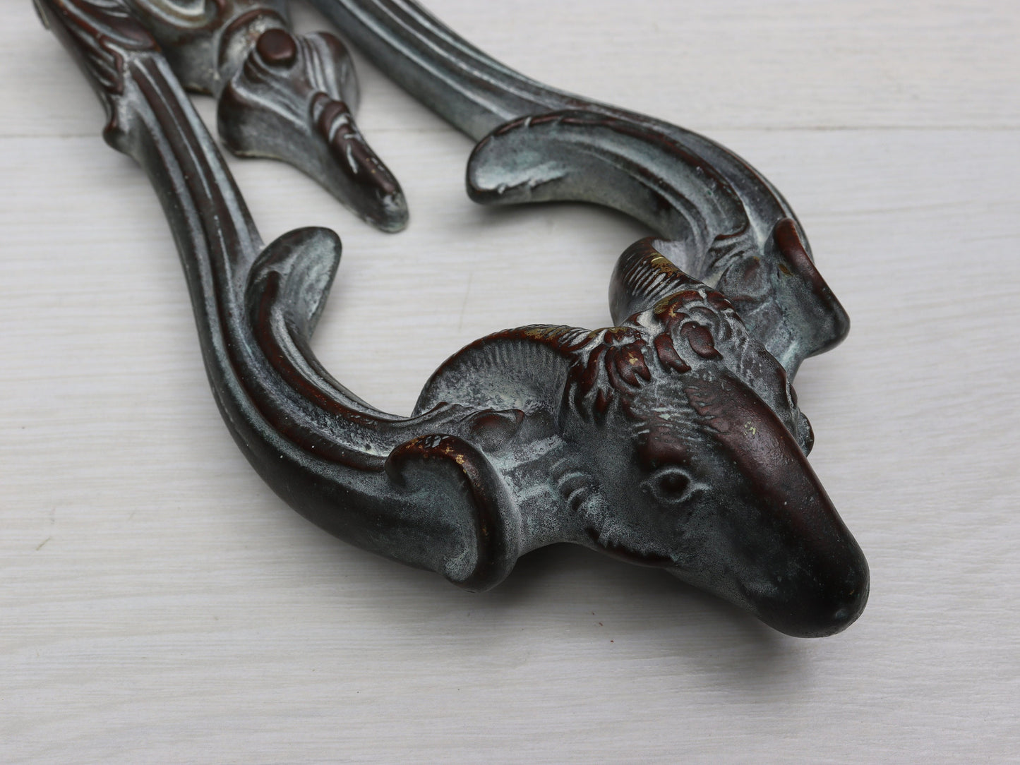 Antique Brass Door Knocker Ram Head Design with original strike plate | Front Door Knocker -Unique Gift Ideas