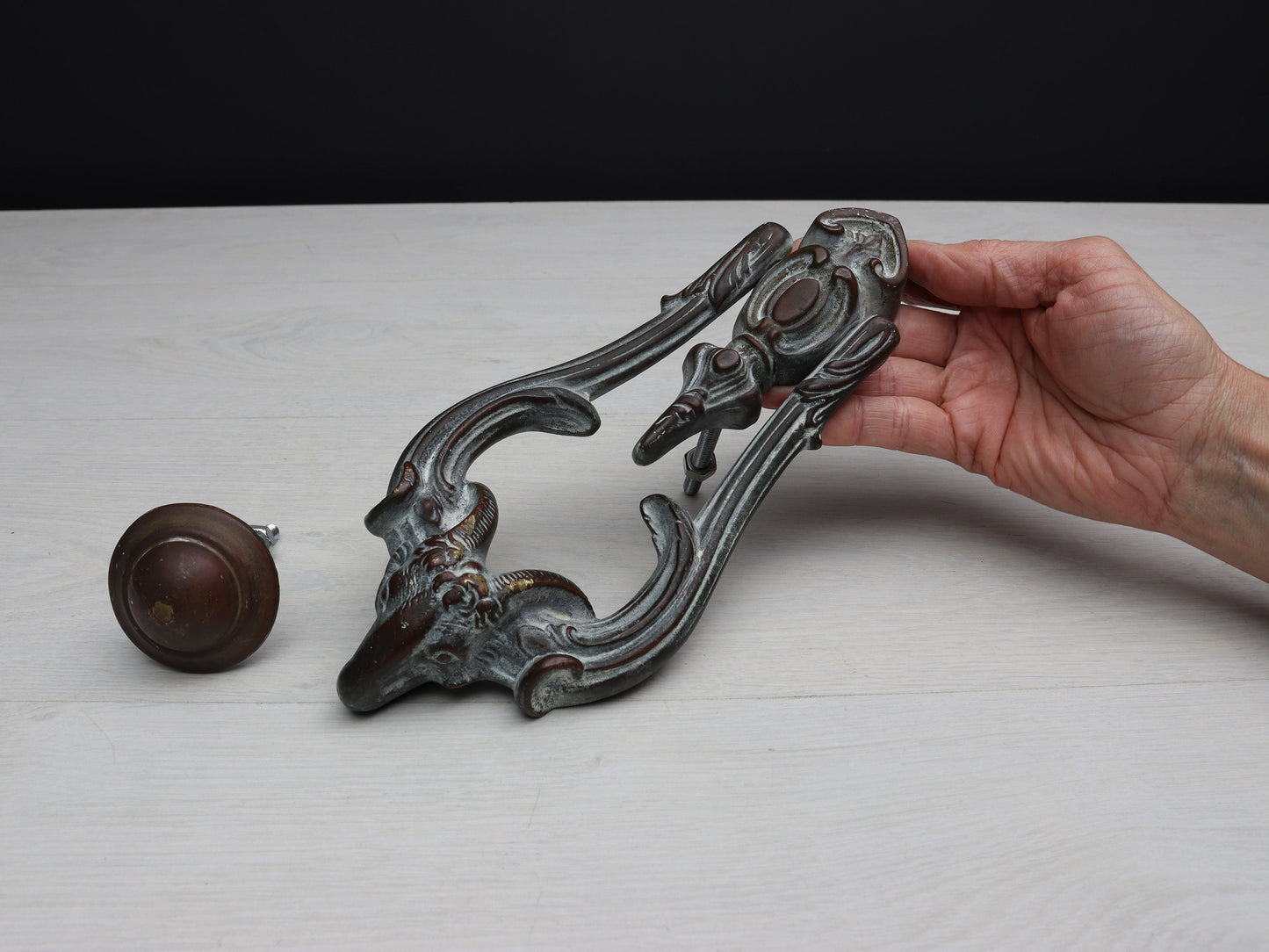 Antique Brass Door Knocker Ram Head Design with original strike plate | Front Door Knocker -Unique Gift Ideas