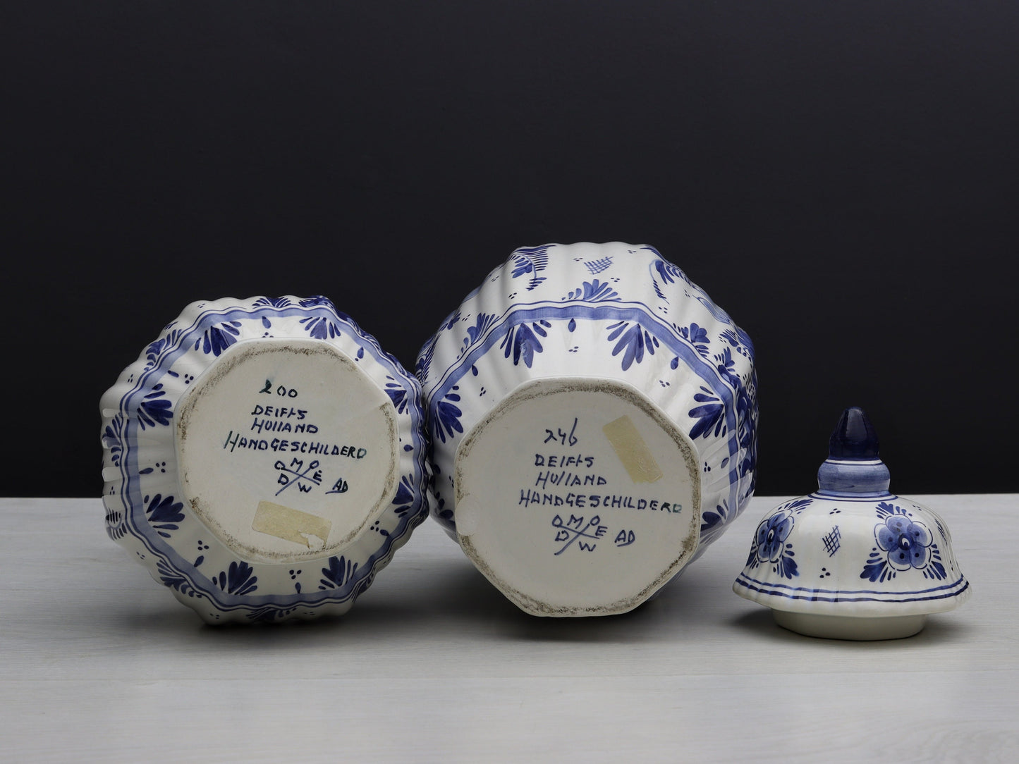 Delft Blue and White Vase Set |Flower Vase / Lidded Ginger Jar-Unique Urn | Delft Pottery-Vintage Home Decor