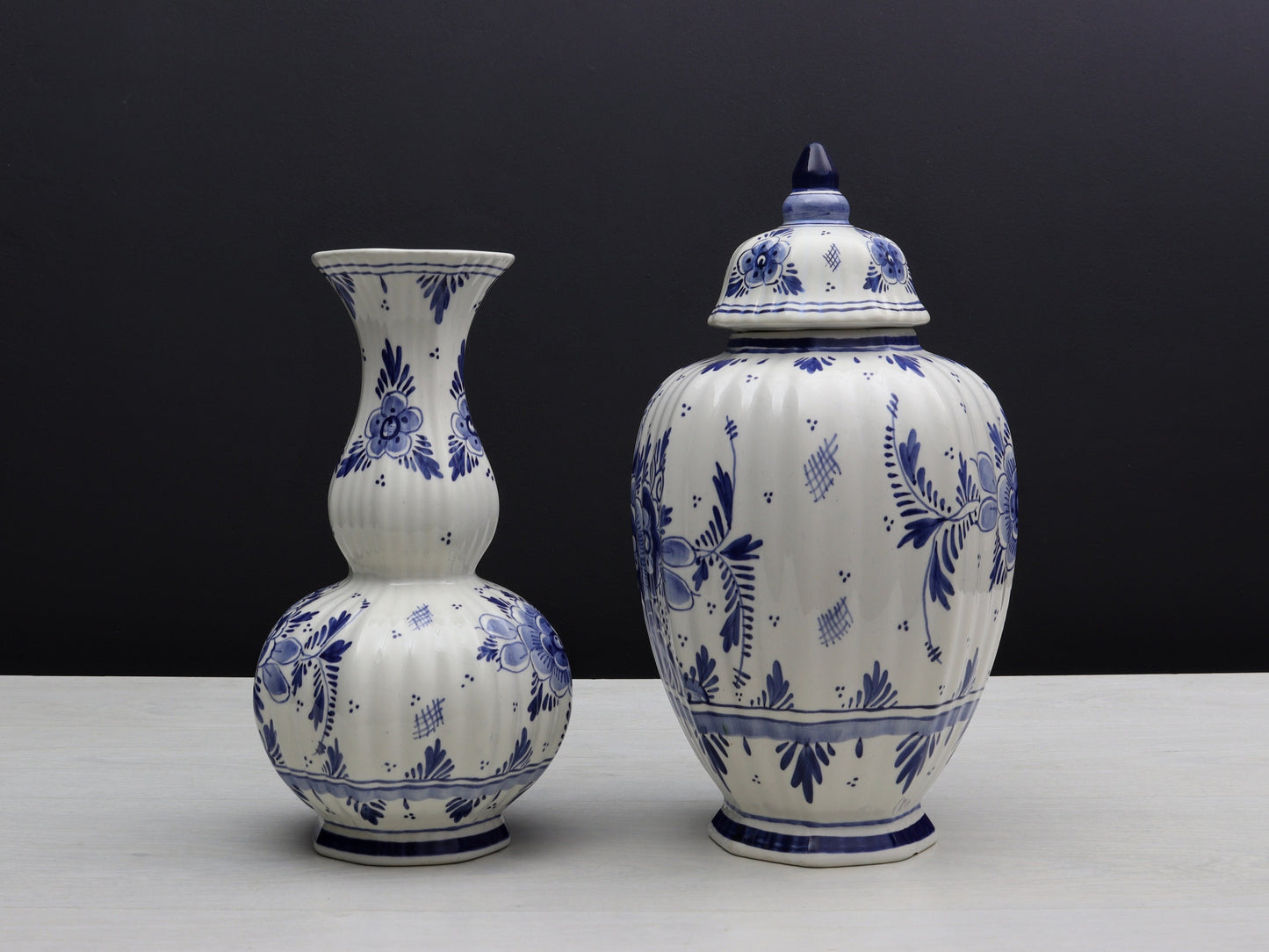 Delft Blue and White Vase Set |Flower Vase / Lidded Ginger Jar-Unique Urn | Delft Pottery-Vintage Home Decor