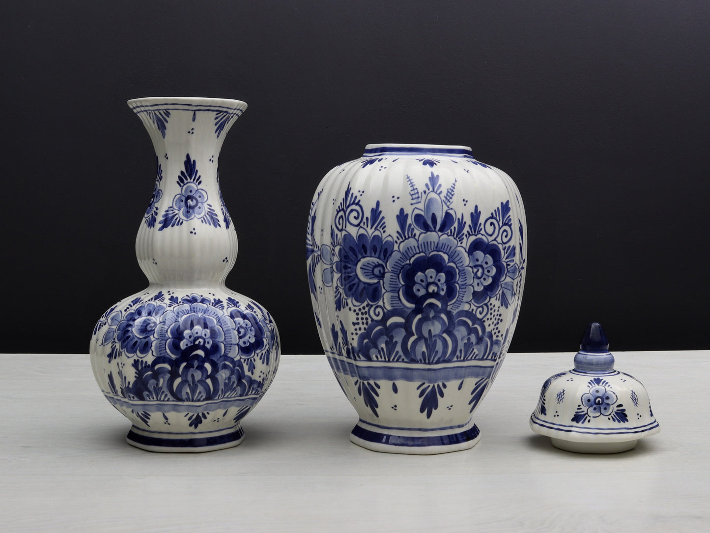 Delft Blue and White Vase Set |Flower Vase / Lidded Ginger Jar-Unique Urn | Delft Pottery-Vintage Home Decor