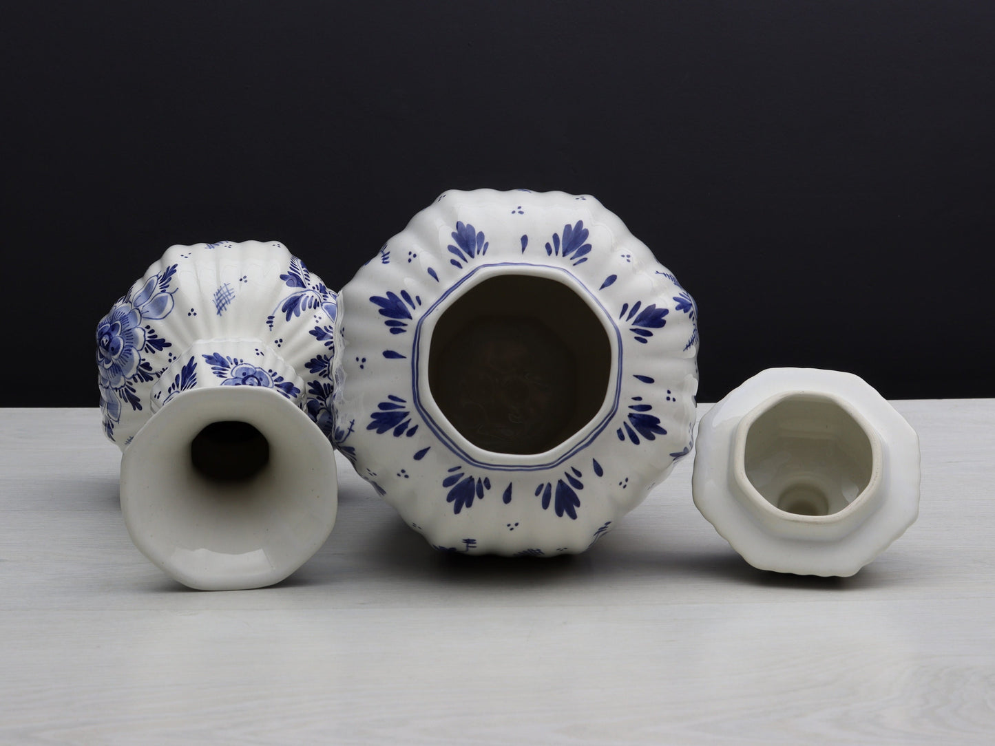 Delft Blue and White Vase Set |Flower Vase / Lidded Ginger Jar-Unique Urn | Delft Pottery-Vintage Home Decor