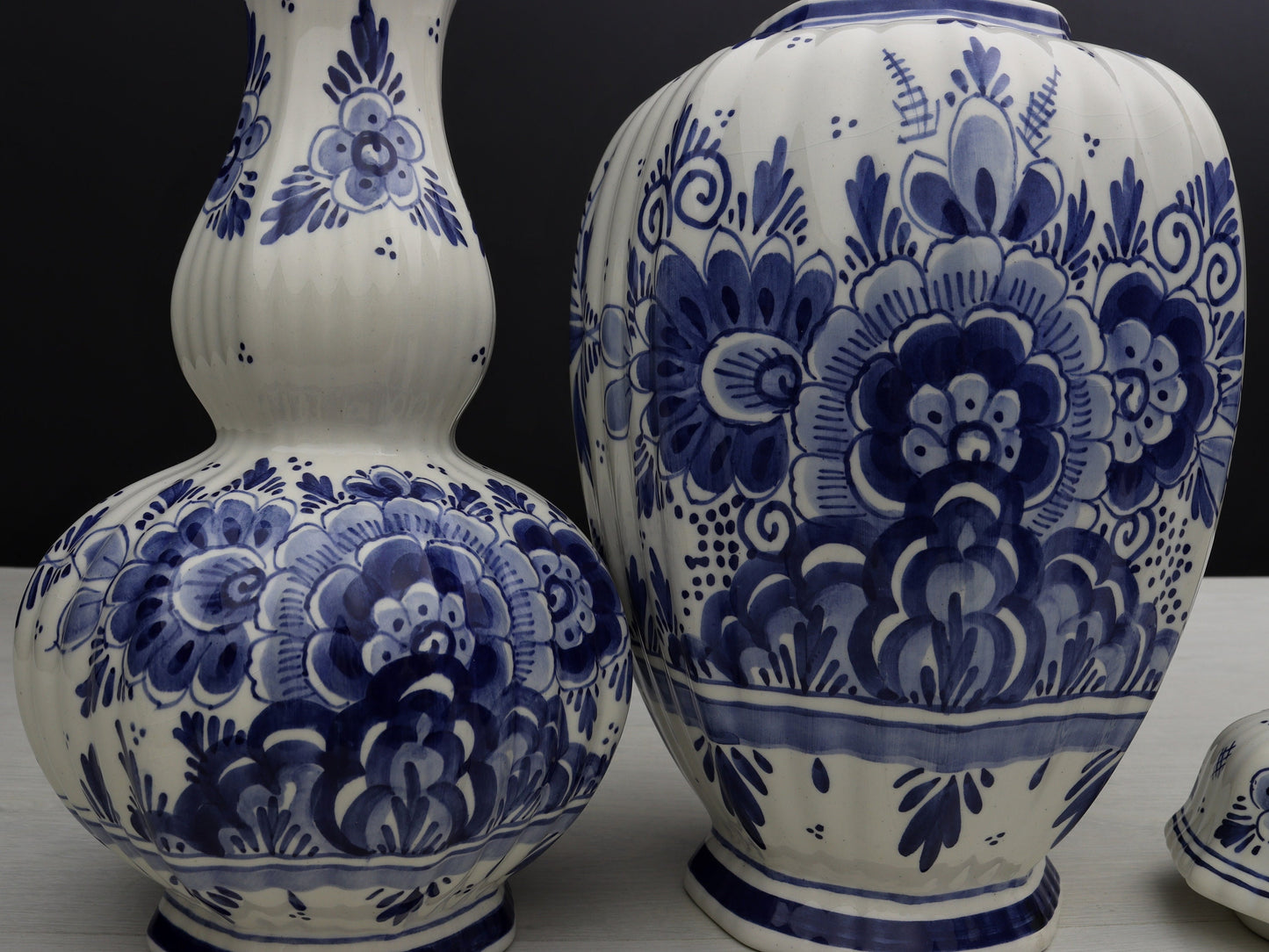 Delft Blue and White Vase Set |Flower Vase / Lidded Ginger Jar-Unique Urn | Delft Pottery-Vintage Home Decor