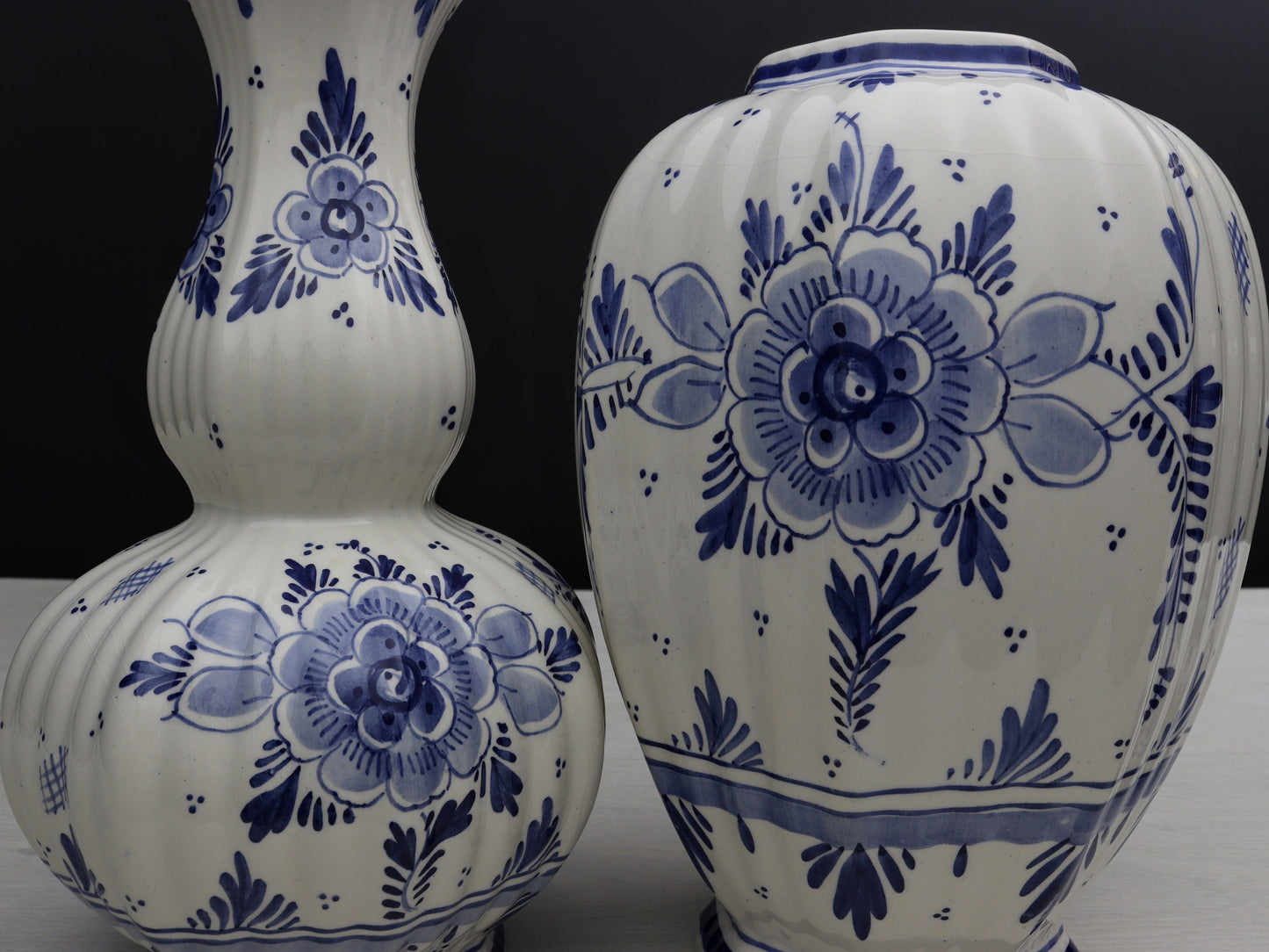 Delft Blue and White Vase Set |Flower Vase / Lidded Ginger Jar-Unique Urn | Delft Pottery-Vintage Home Decor
