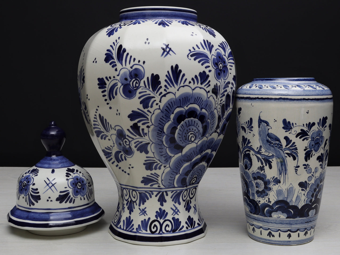 Blue and White Vase Set-Delft Pottery | Delft Blue Ginger Jar-Unique Urn | Decorative Vase-Vintage Home Decor