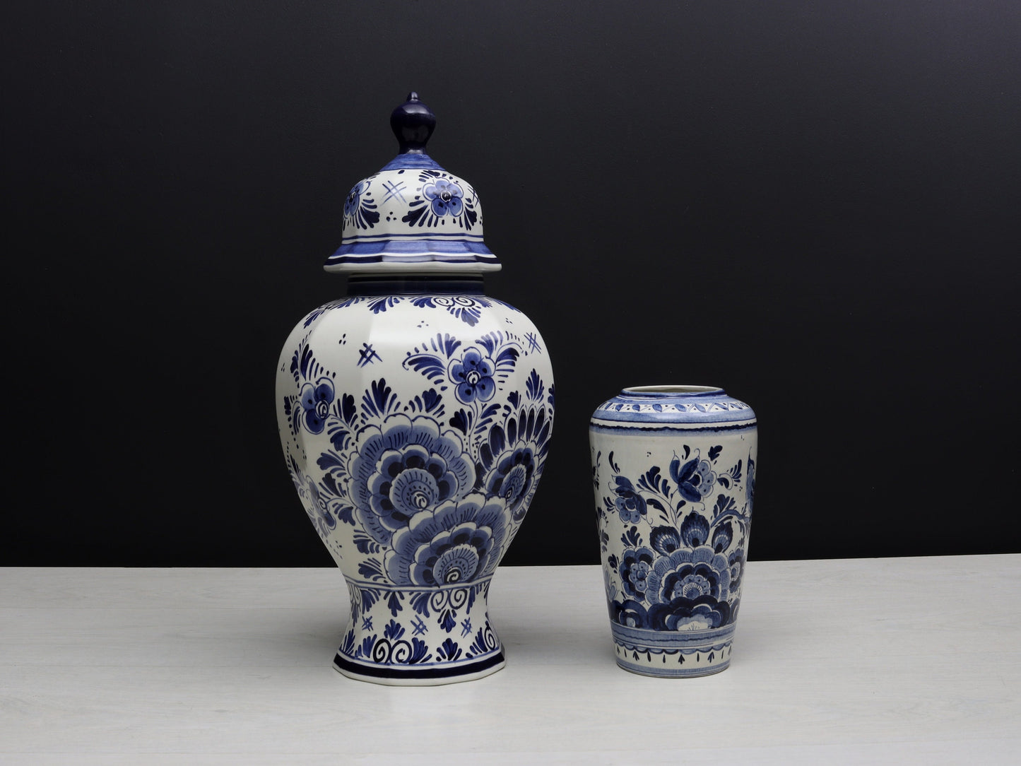 Blue and White Vase Set-Delft Pottery | Delft Blue Ginger Jar-Unique Urn | Decorative Vase-Vintage Home Decor