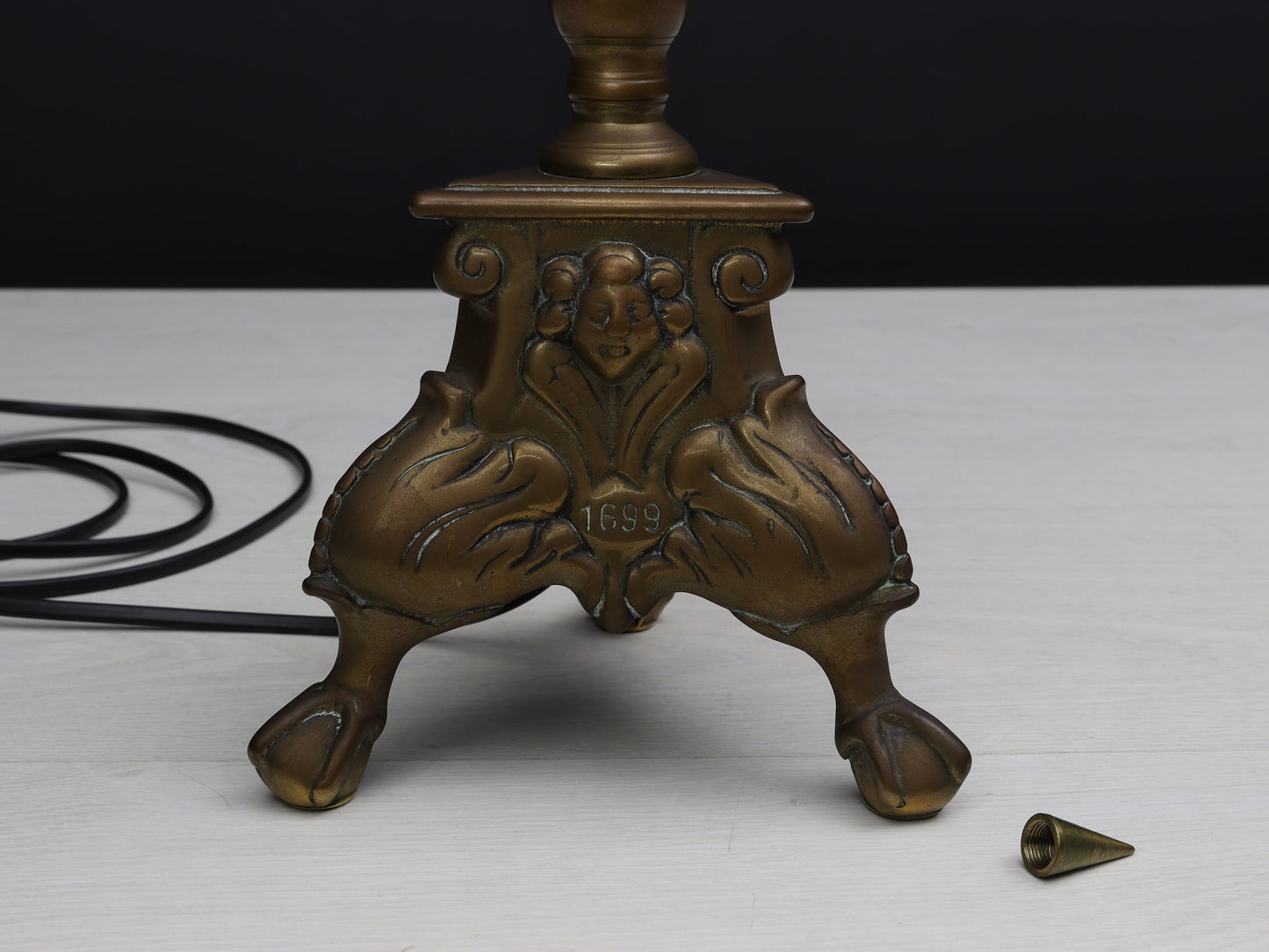 Brass Candle Holder Vintage Table Lamp with Pink Shade