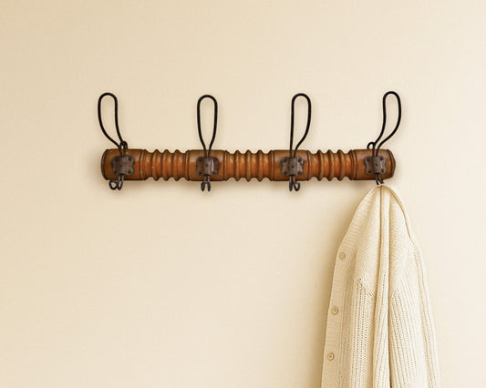 Wall Coat Rack – Wood Coat Rack with 4 Metal Coat Hooks | Entryway Decor Vintage Coat Rack