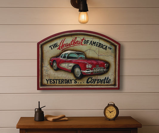 Vintage Sign-Corvette Sign-Wood Sign-Man Cave Decor-Car Signs-Game Room Decor-Gift for Car Lovers-Car Art-Hand Painted Signs-Old Sign-Deals