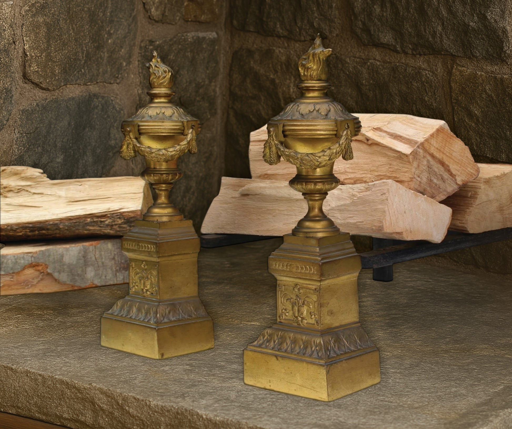 Fireplace Andirons | Antique Fireplace Log Holder | Firewood Holder | Vintage Home Decor