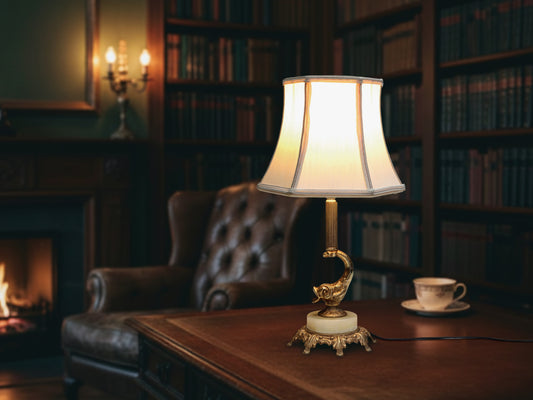 Unique table lamp with ornate brass fish design, a stunning rewired vintage lamp perfect as a bedside lamp. 