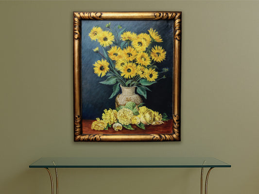 Add a splash of color to your home with this beautiful floral oil painting. This original artwork, with its detailed brushwork and vibrant hues, is the perfect statement piece for your wall decor.