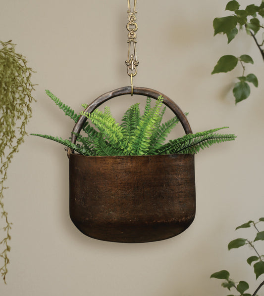 Antique Kettle-Unique Planter | Copper Cauldron-Fireplace Decor | Firewood Basket -Vintage Home Decor