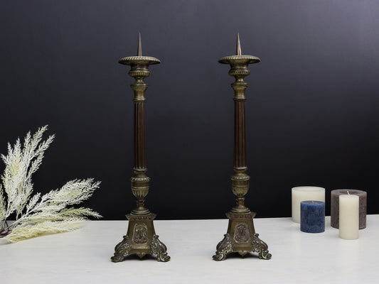 Brass Candle Holders -Vintage Home Decor |Antique Pillar Candle Stick Holders | Church Decor