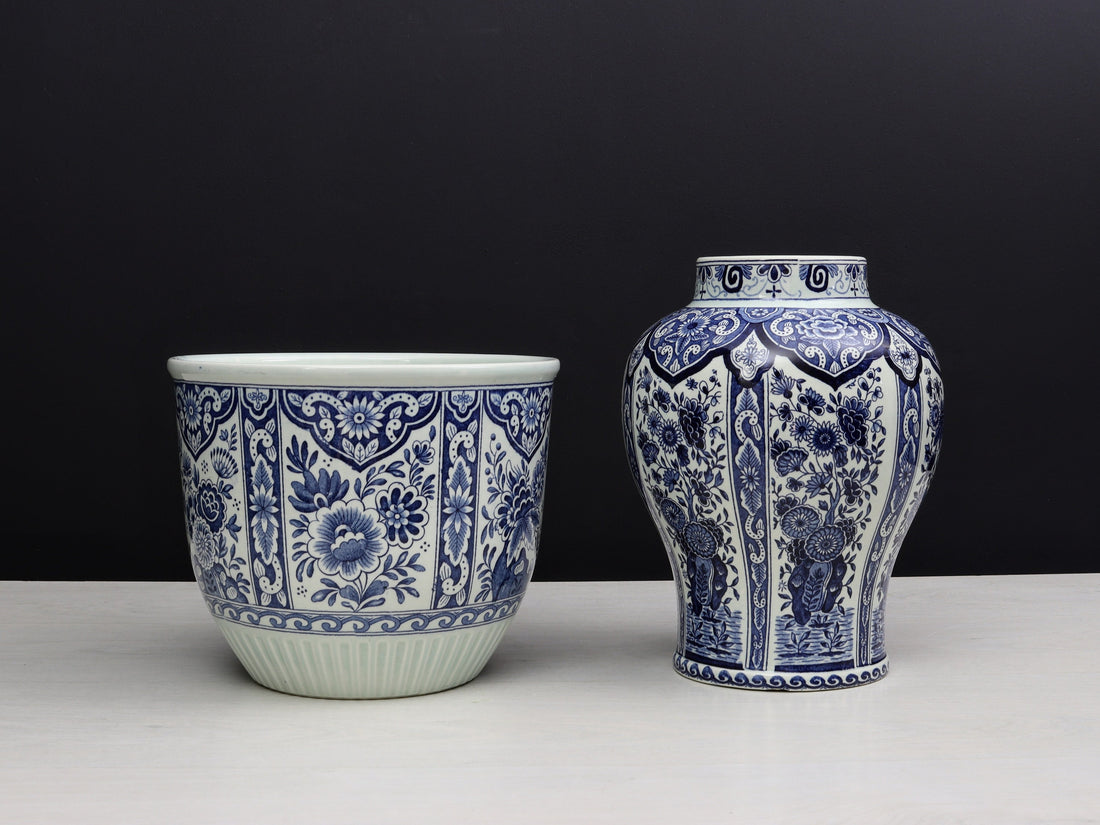 Delft Blue and White Vase & Plant Holder | Delftware Decorative Vase-Planter | Vintage Home Decor