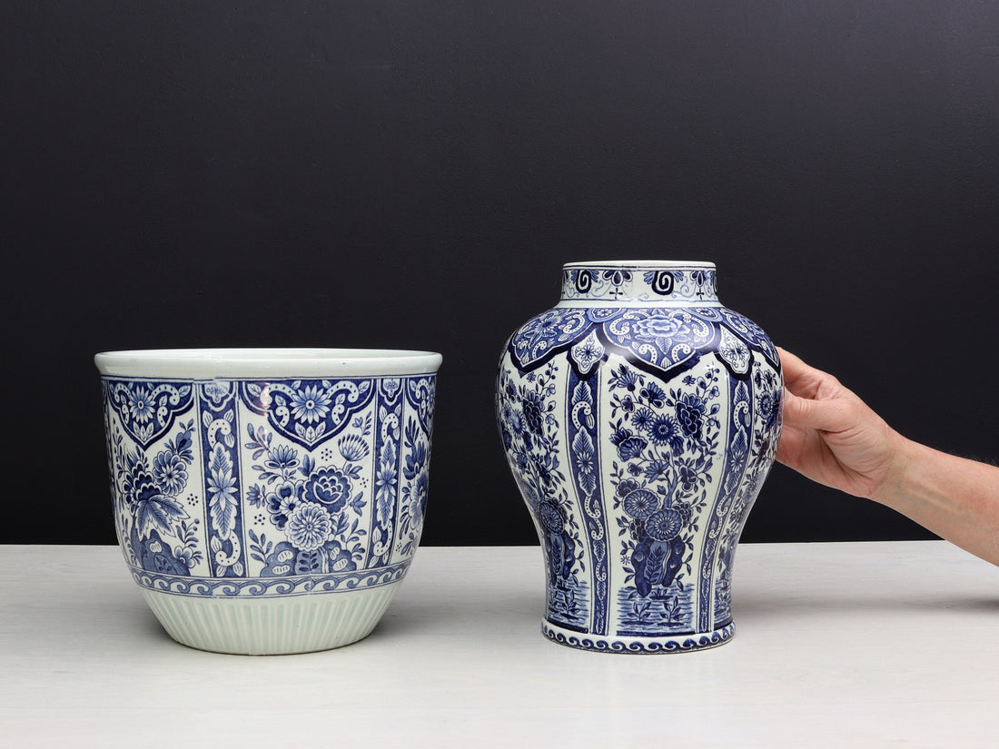 Delft Blue and White Vase & Plant Holder | Delftware Decorative Vase-Planter | Vintage Home Decor