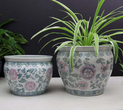 Vintage Asian Fish Bowl Planters | Decorative Planters- Asian Garden Decor | Plant Lovers Gift