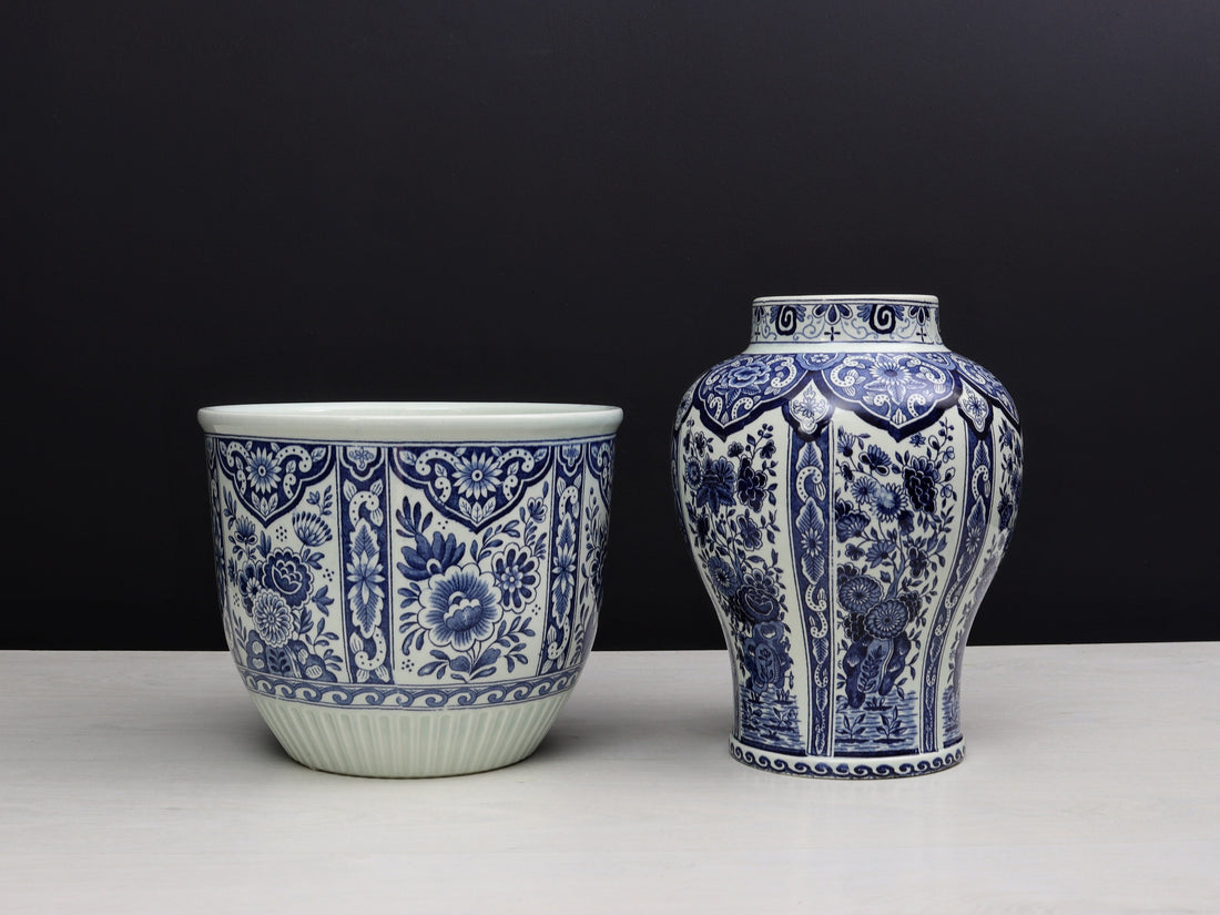 Delft Blue and White Vase & Plant Holder | Delftware Decorative Vase-Planter | Vintage Home Decor