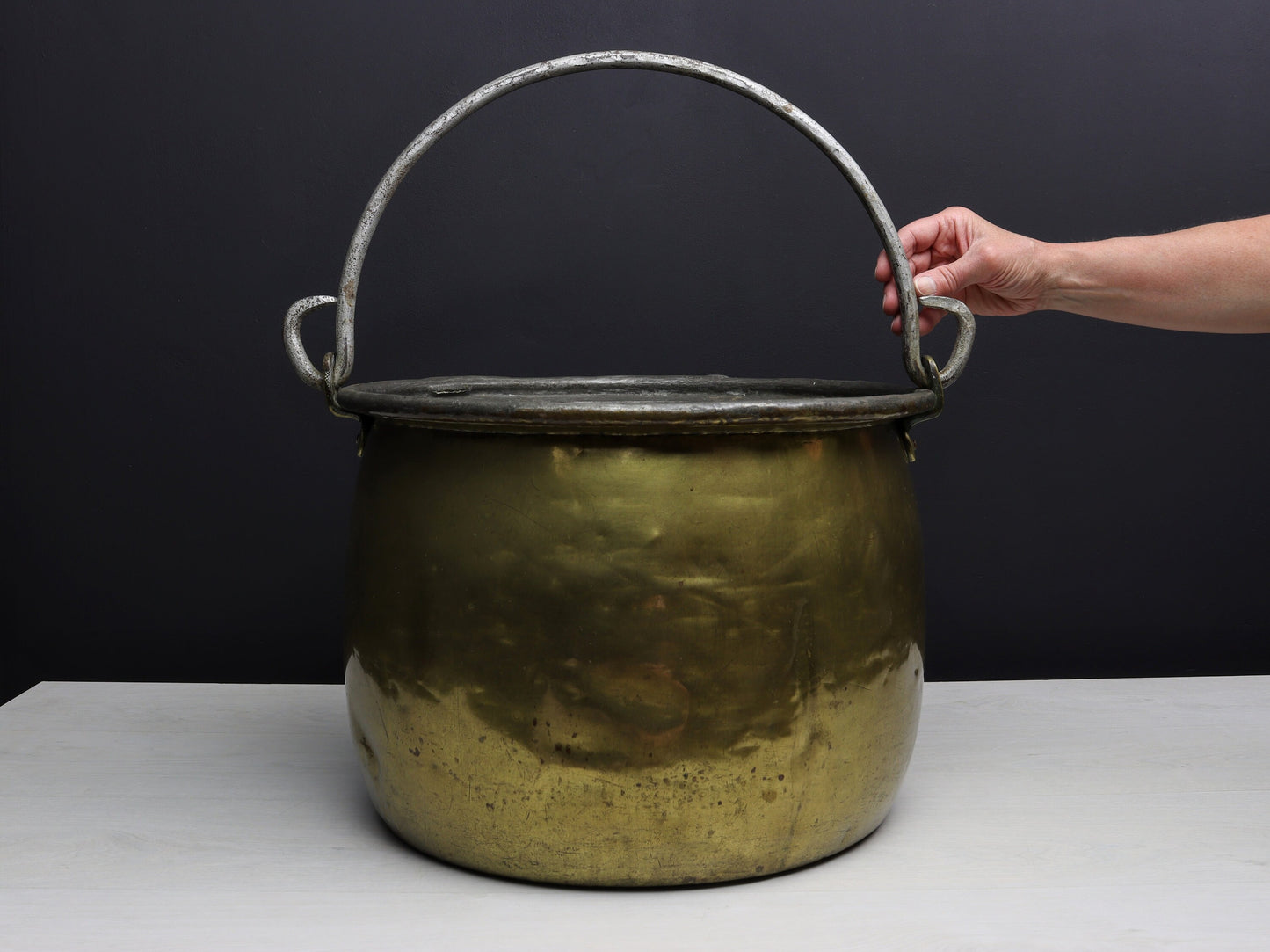 Antique Kettle-Brass Cauldron | Firewood Holder for Fireplace Decor | Log Holder-Vintage Home Decor