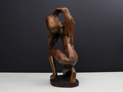 Wooden Art Sculpture-Wood Carving | Thinking Man Statue-Wooden Statue