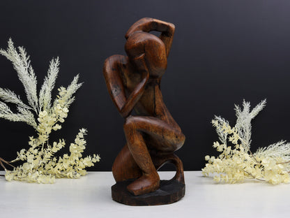 Wooden Art Sculpture-Wood Carving | Thinking Man Statue-Wooden Statue