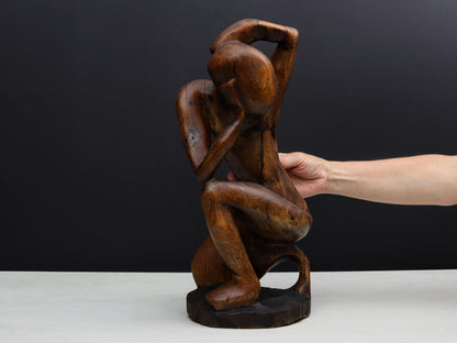 Wooden Art Sculpture-Wood Carving | Thinking Man Statue-Wooden Statue