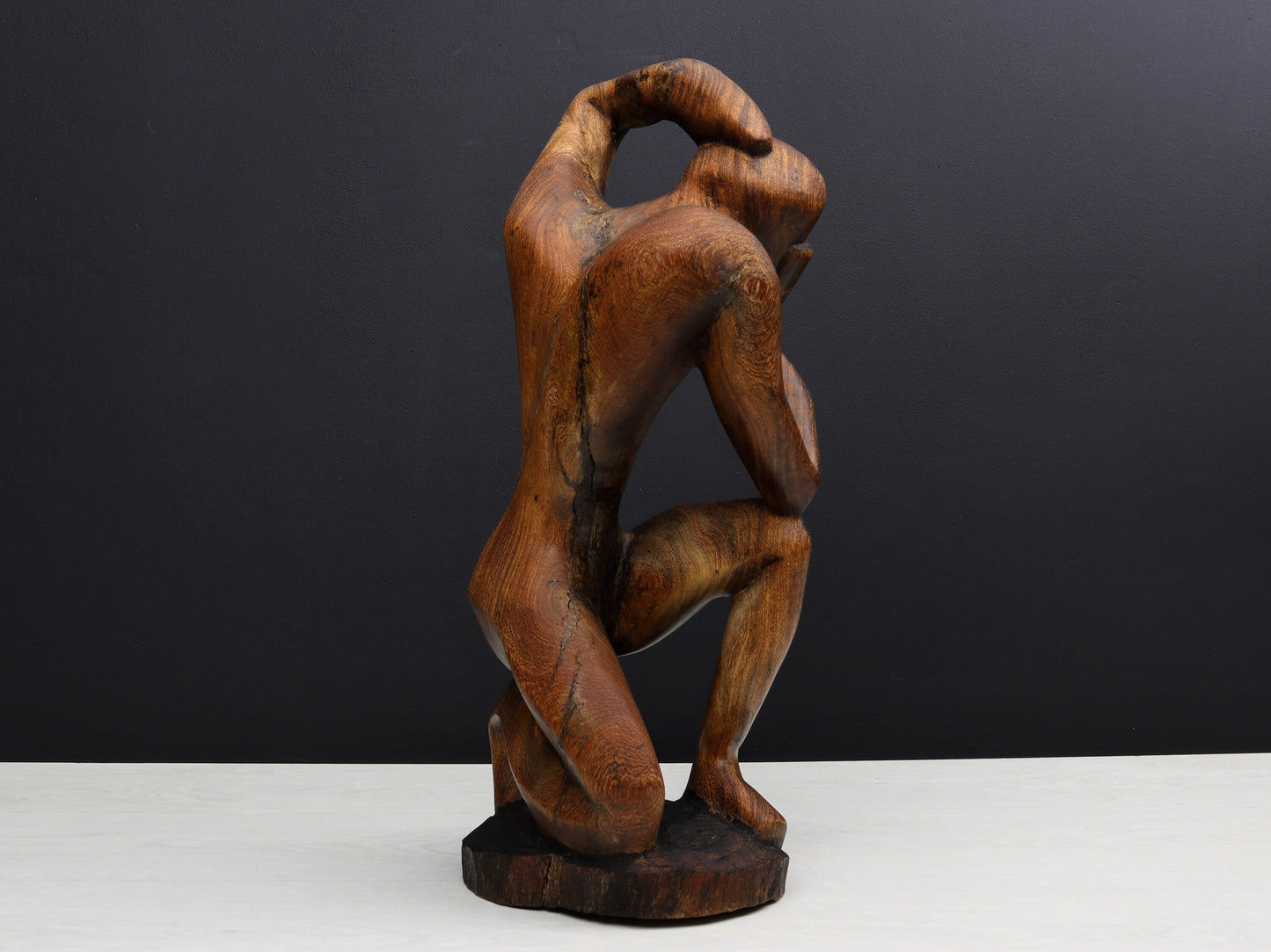 Wooden Art Sculpture-Wood Carving | Thinking Man Statue-Wooden Statue