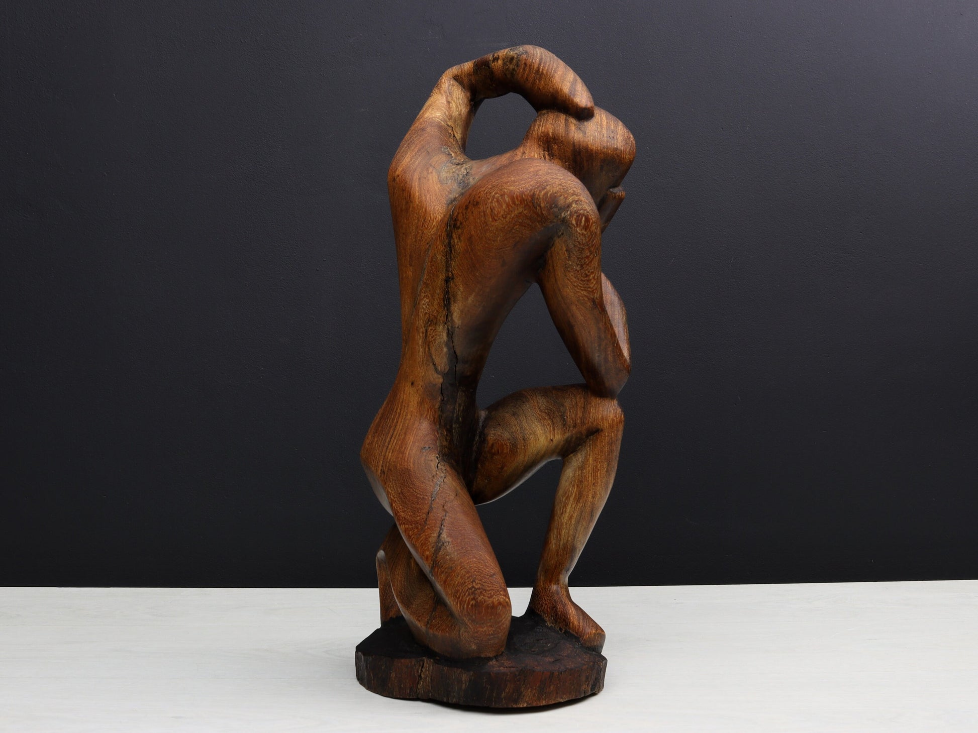 Wooden Art Sculpture-Wood Carving | Thinking Man Statue-Wooden Statue