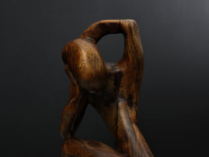 Wooden Art Sculpture-Wood Carving | Thinking Man Statue-Wooden Statue