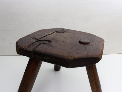 Antique Wooden Stool from Belgium | Milking Stool - Farmhouse Decor