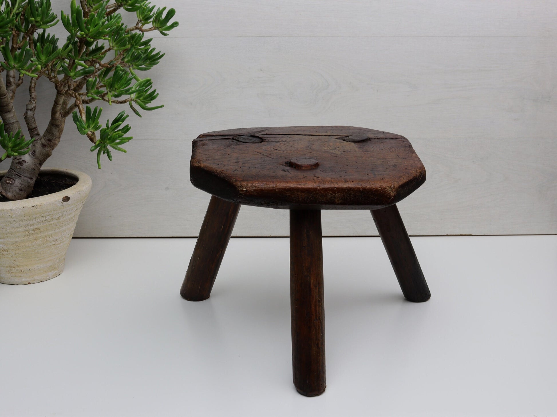 Antique Wooden Stool from Belgium | Milking Stool - Farmhouse Decor