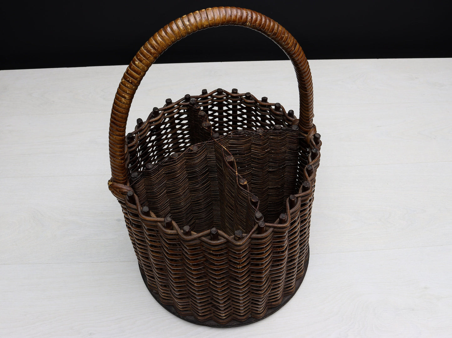 French Wicker Basket-Wine Holder | Handmade Woven Basket-Wine Caddy | Vintage Home Decor