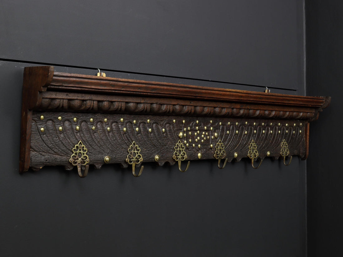 Antique Wall Mounted Coat Rack | Entryway Coat Rack with shelf | Vintage Home Decor