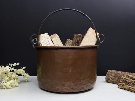 Copper Cauldron | Firewood Holder / Log Holder- Fireplace Decor