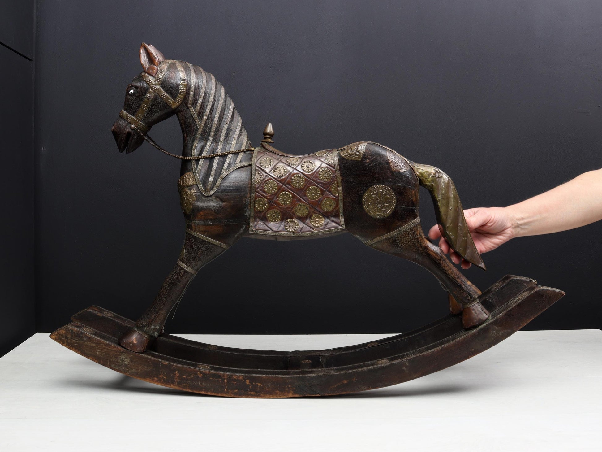 Vintage Wooden Rocking Horse Sculpture | Wooden Horse Figure - Horse Decor