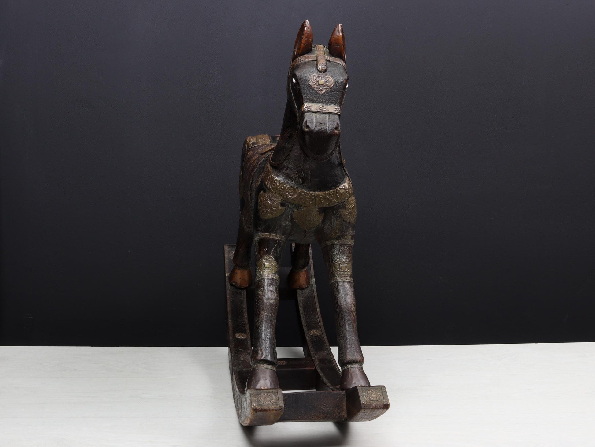 Vintage Wooden Rocking Horse Sculpture | Wooden Horse Figure - Horse Decor