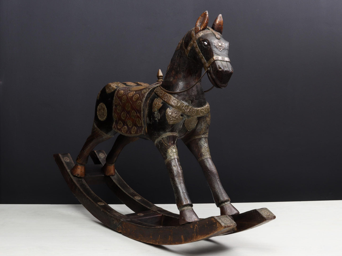 Vintage Wooden Rocking Horse Sculpture | Wooden Horse Figure - Horse Decor