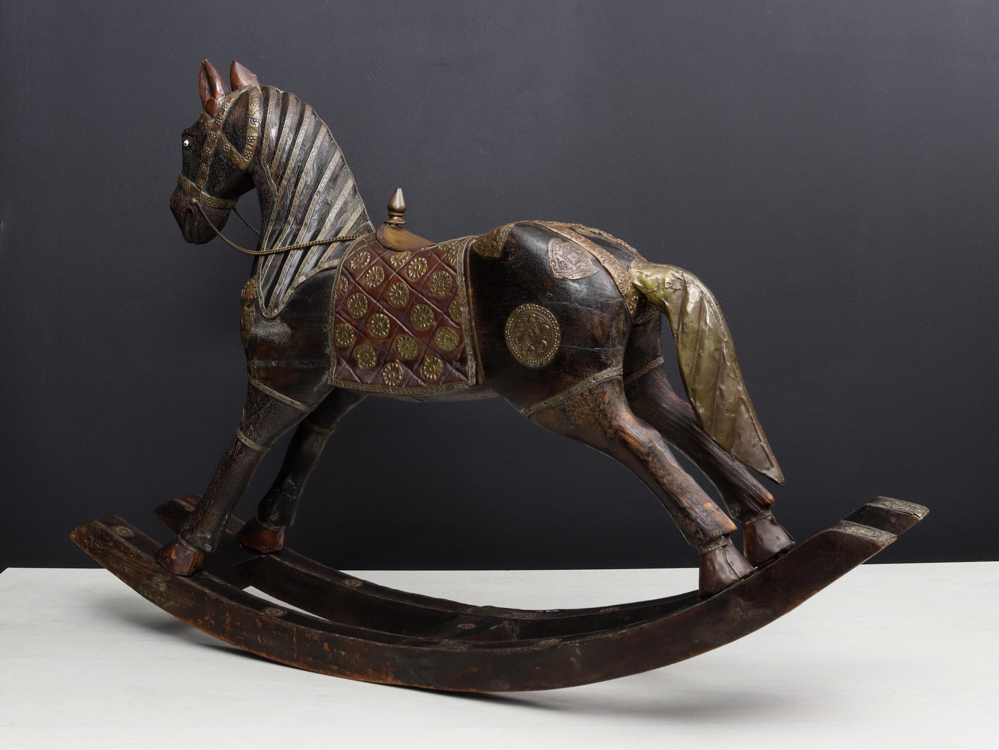 Vintage Wooden Rocking Horse Sculpture | Wooden Horse Figure - Horse Decor