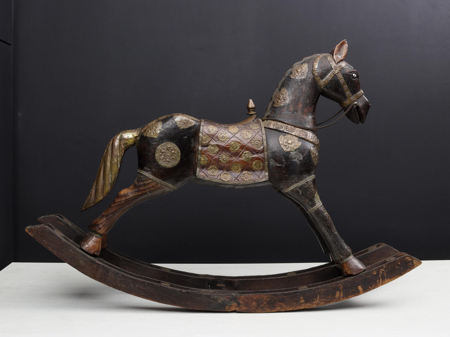 Vintage Wooden Rocking Horse Sculpture | Wooden Horse Figure - Horse Decor