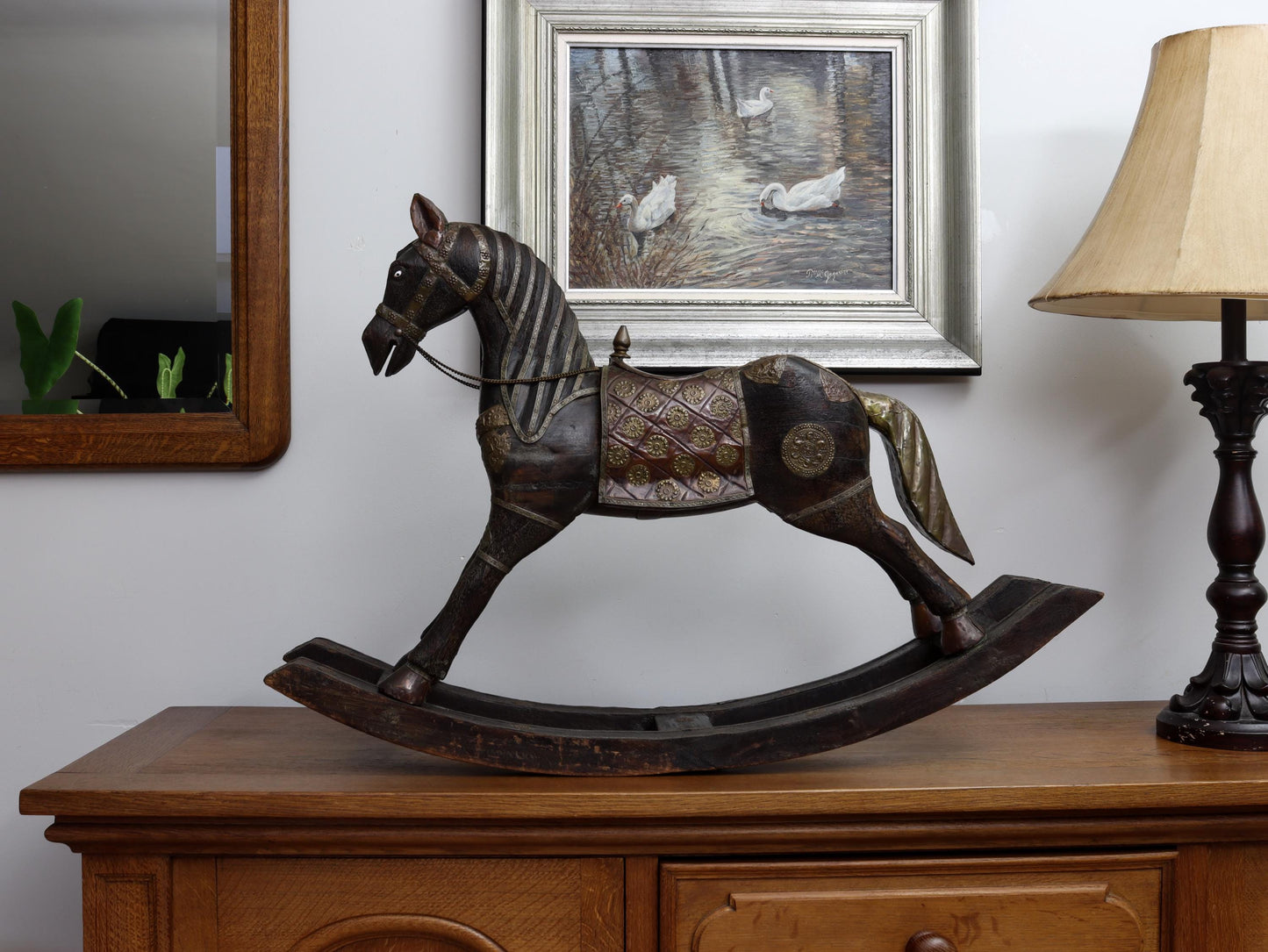 Vintage Wooden Rocking Horse Sculpture | Wooden Horse Figure - Horse Decor